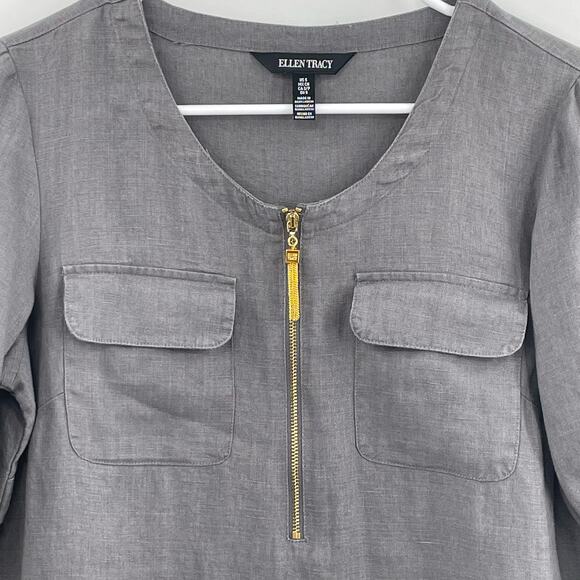 Ellen Tracy 100% Linen Blouse, Gray, NWT, Sz. S, PULLED THREAD - Picture 1 of 16